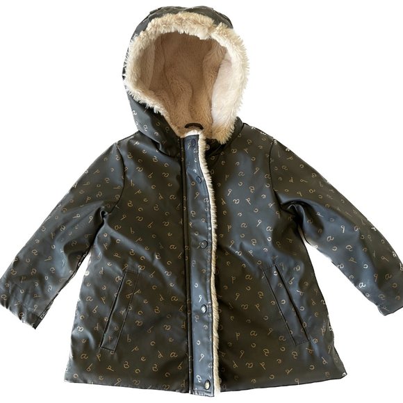 Zara Baby Rubberized Faux Fur Lined Raincoat Alphabet Letter ABC Print Navy 2 3 - Picture 1 of 16